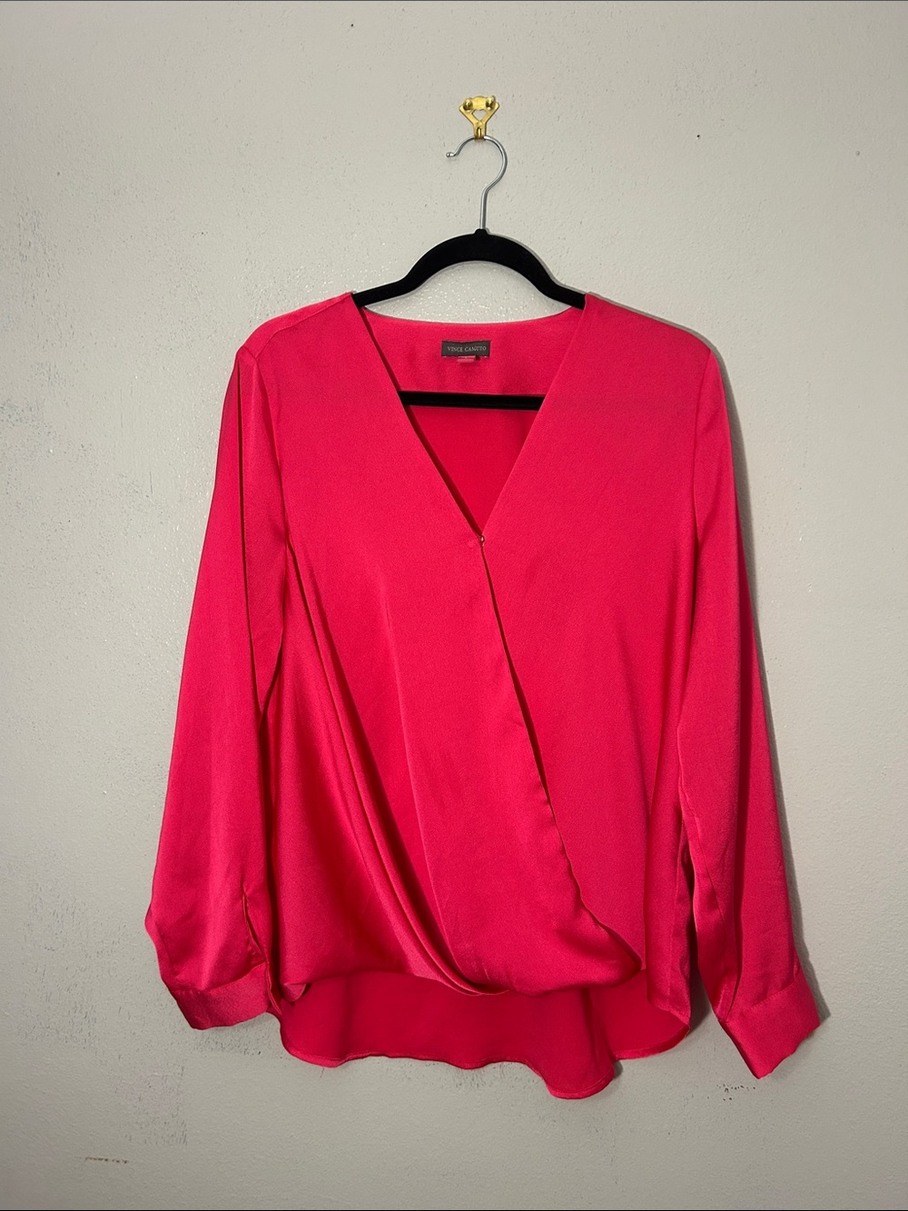 Vince Camuto Hot Pink Surplice Wrap Front Blouse Size L
